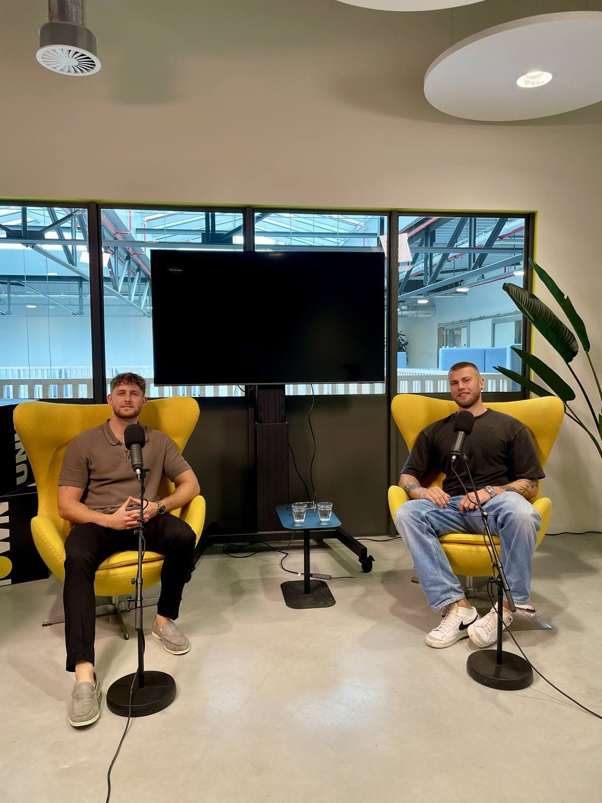 Recording a podcast on fitness and entrepreneurship